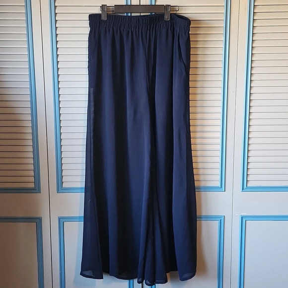 Torrid Navy Sheer Wide Leg Pants - Picture 2 of 14
